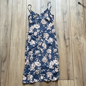 Navy and Cream Floral Tea Length Dress
